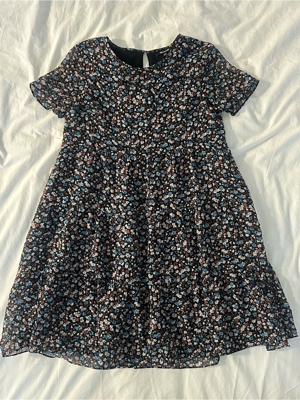 Madewell Navy Floral Short-Sleeve Dress